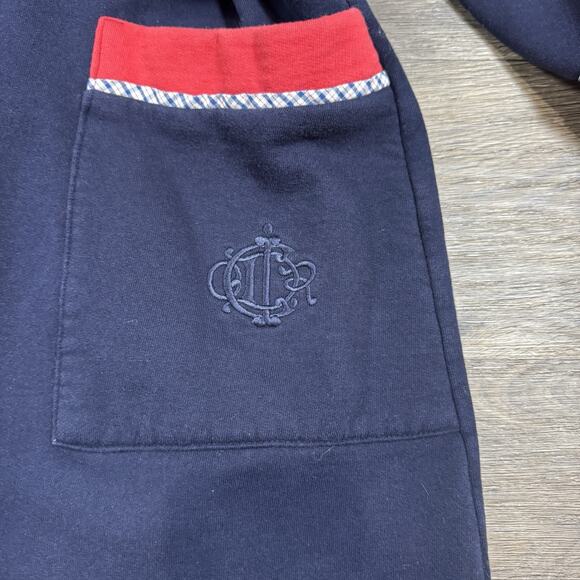 Vintage CHRISTIAN DIOR Blue Red Fleece Bath Robe Lounging Tie Belt Mens L - Picture 3 of 14